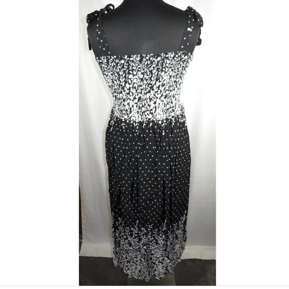 Zenobia Black White Floral Polka Dot Smocked Maxi Sun Dress Plus Size 3X - Picture 7 of 9